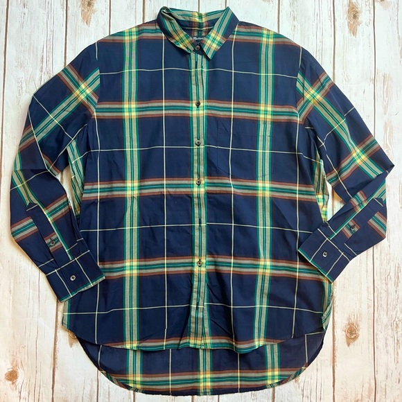 Madewell Women’s Navy Plaid Button Front Blouse Top Size S Small - Picture 1 of 3
